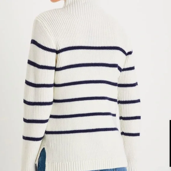 Lulus Confident Poise White Striped Mock Neck Pullover Sweater - Size M - Picture 3 of 8